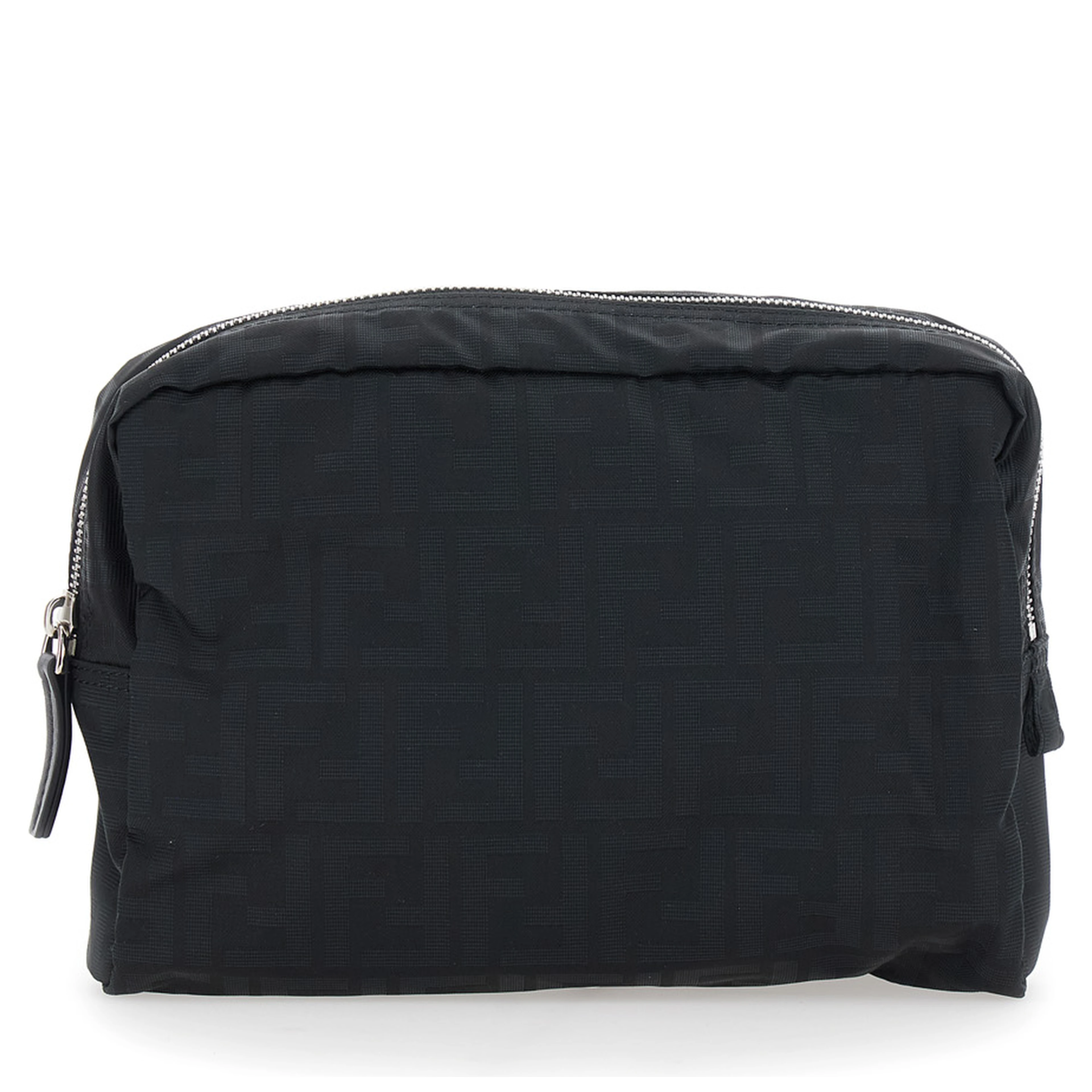 Black Pouch with top zip closure in FF canvas for men