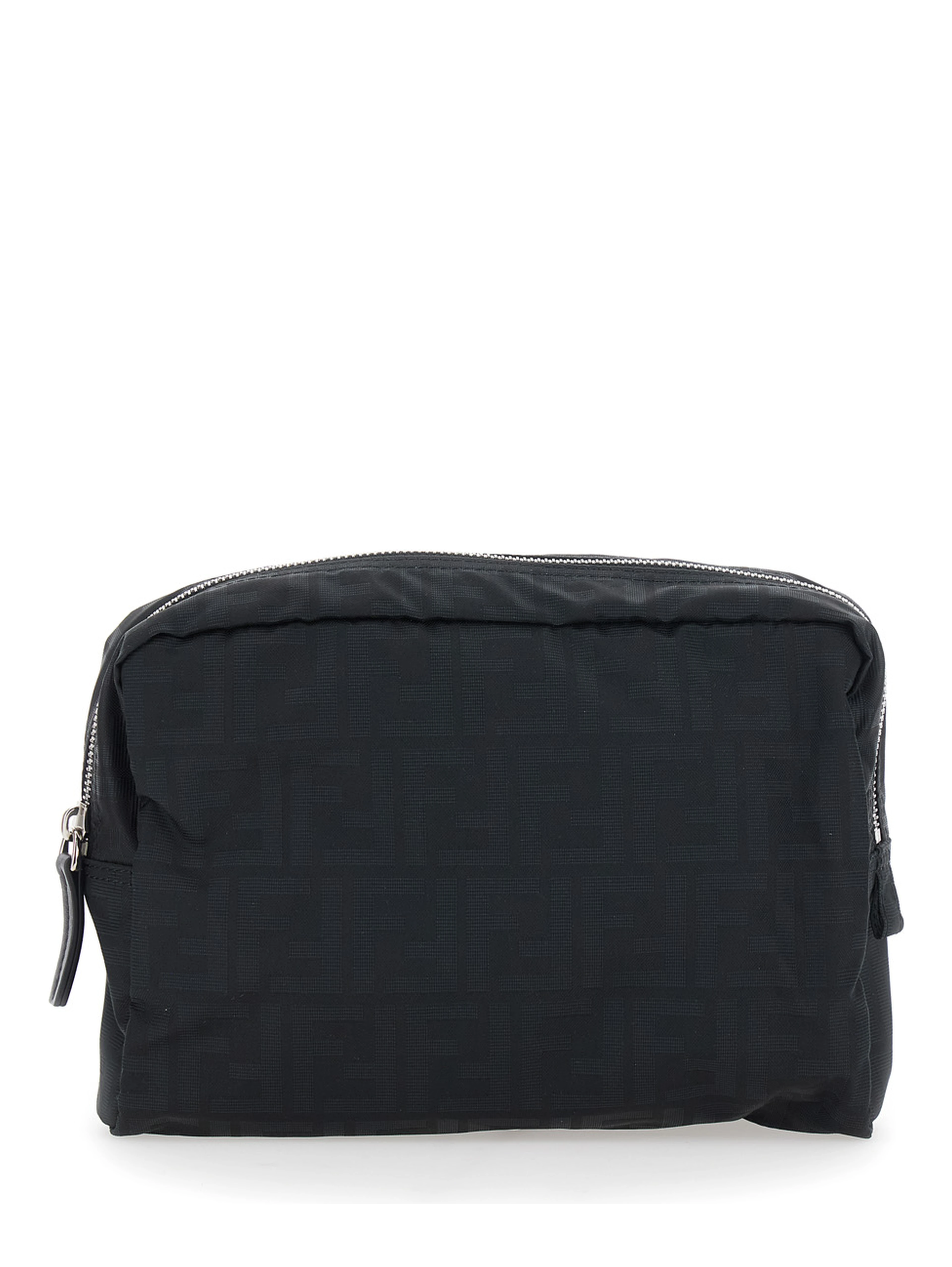 Black Pouch with top zip closure in FF canvas for men