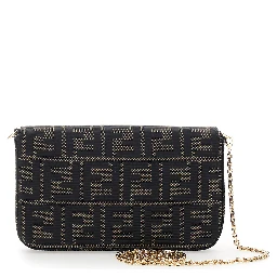 Brown Crossbody bag with chain strap and FF plate on the front in FF canvas for women