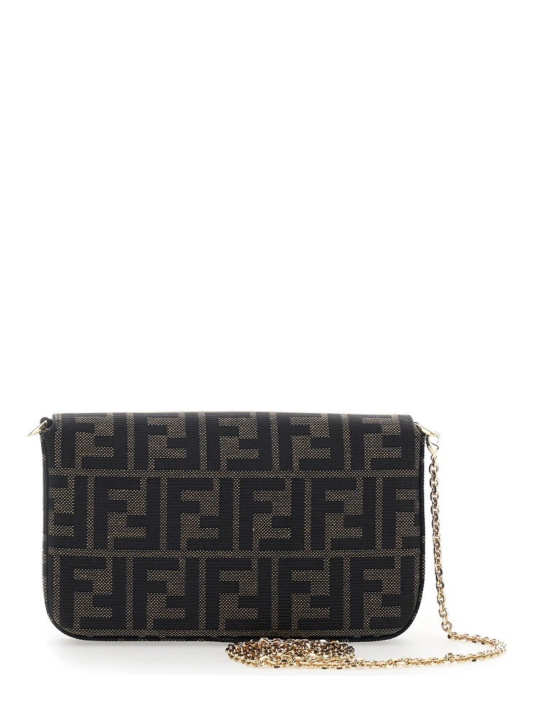 Brown Crossbody bag with chain strap and FF plate on the front in FF canvas for women alternative