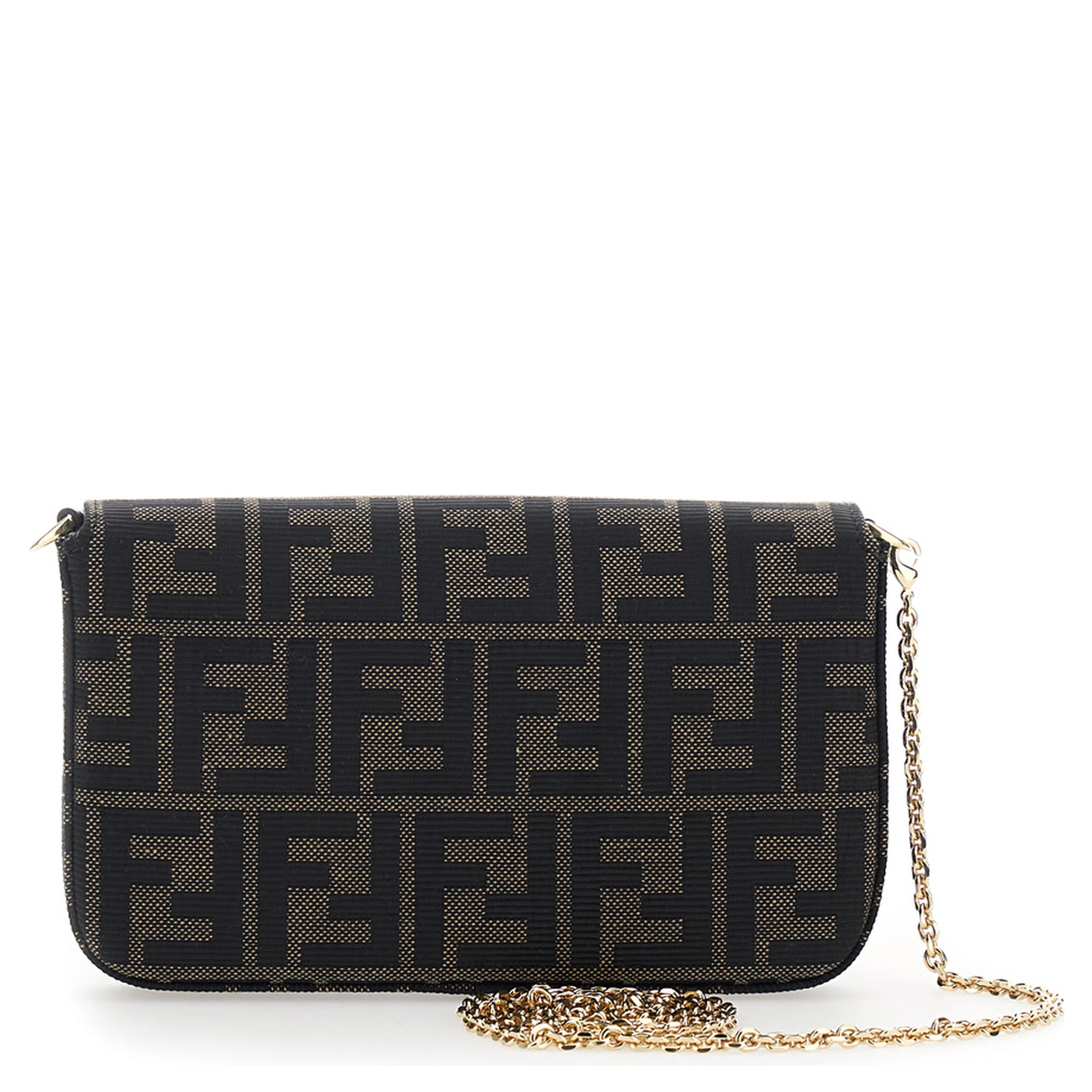 Brown Crossbody bag with chain strap and FF plate on the front in FF canvas for women