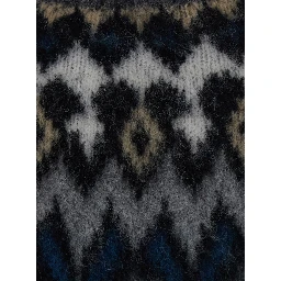 Gray Crewneck Sweater with Geometric Motif All-Over in Blend Wool for Women