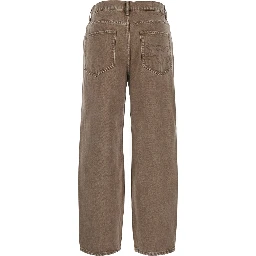 brown jeans with five-pocket design and embroidered logo on the back in cotton women