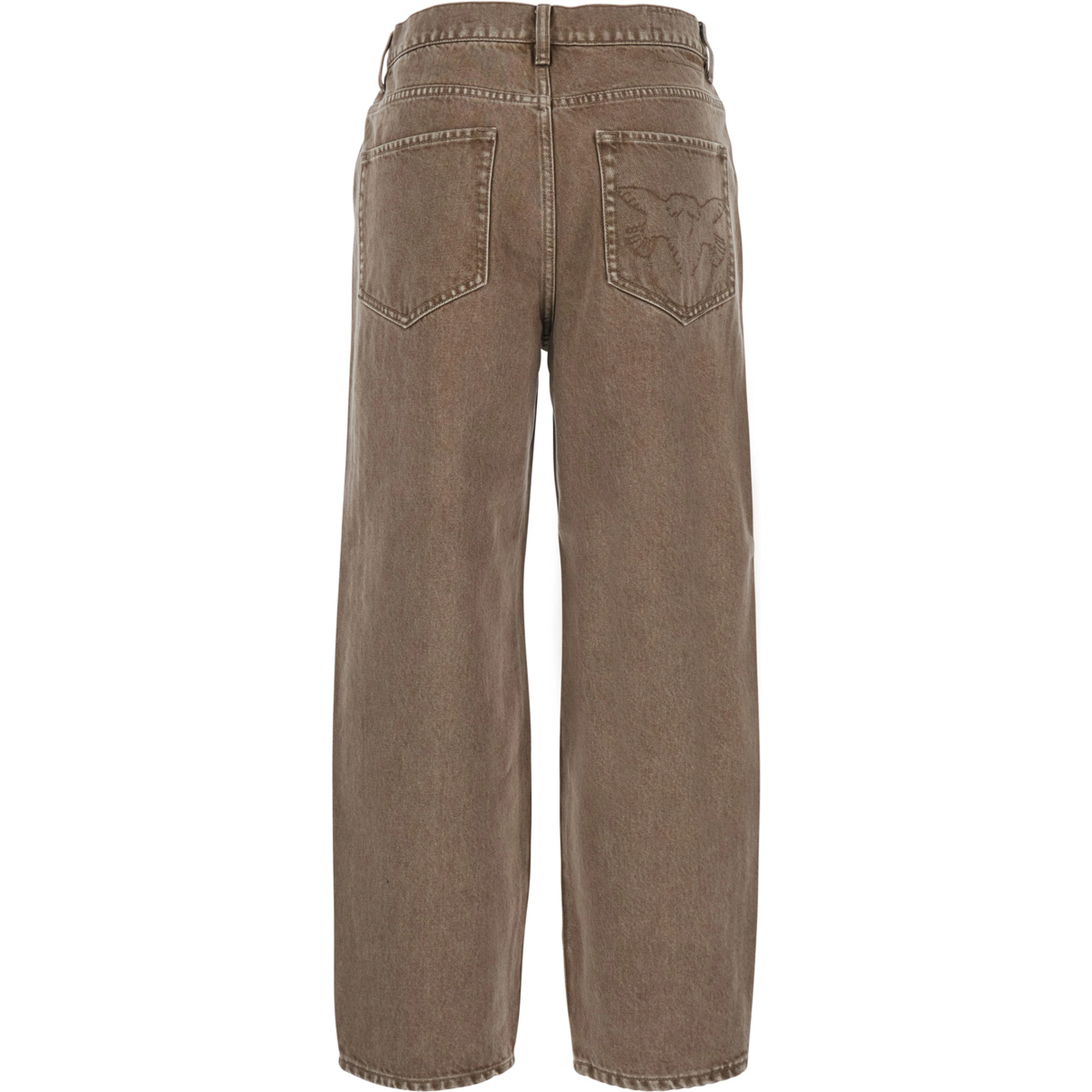 brown jeans with five-pocket design and embroidered logo on the back in cotton women