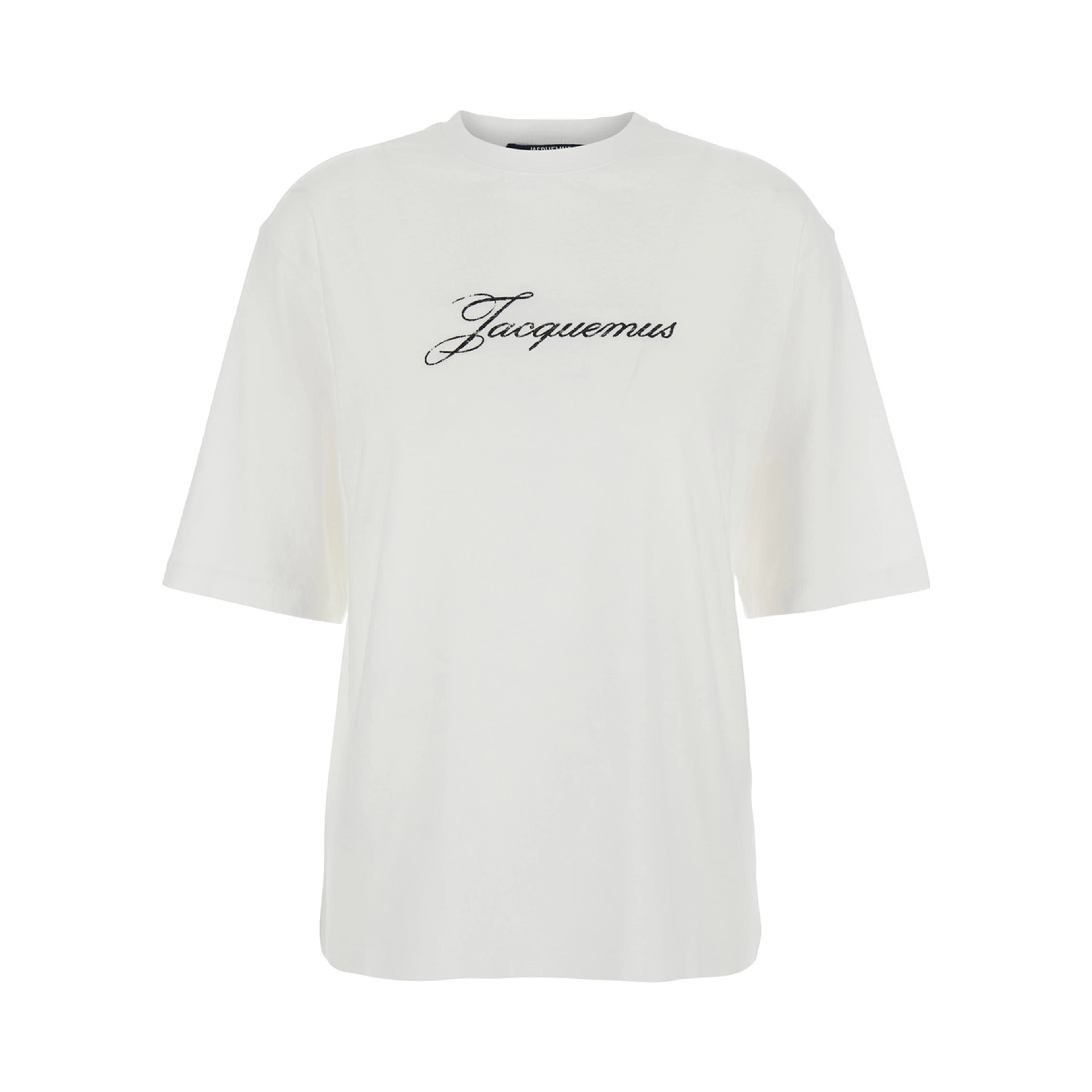 White T-Shirt with Round Neck and Logo on Front in Cotton for Women