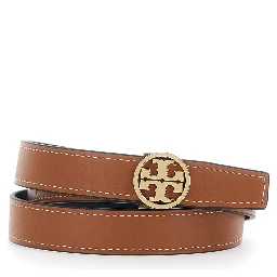 Miller Black Reversible Belt with logo plaque on the front in leather for women