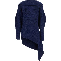 Crew Neck Sweater with Padded Collar in Blue for Men