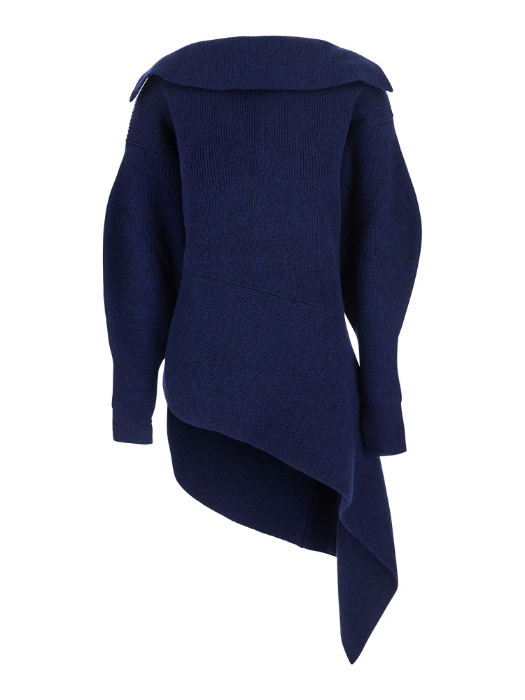 Crew Neck Sweater with Padded Collar in Blue for Men