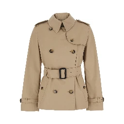 Lakefield Beige Short Trench Coat  with collar and front belt in cotton for women