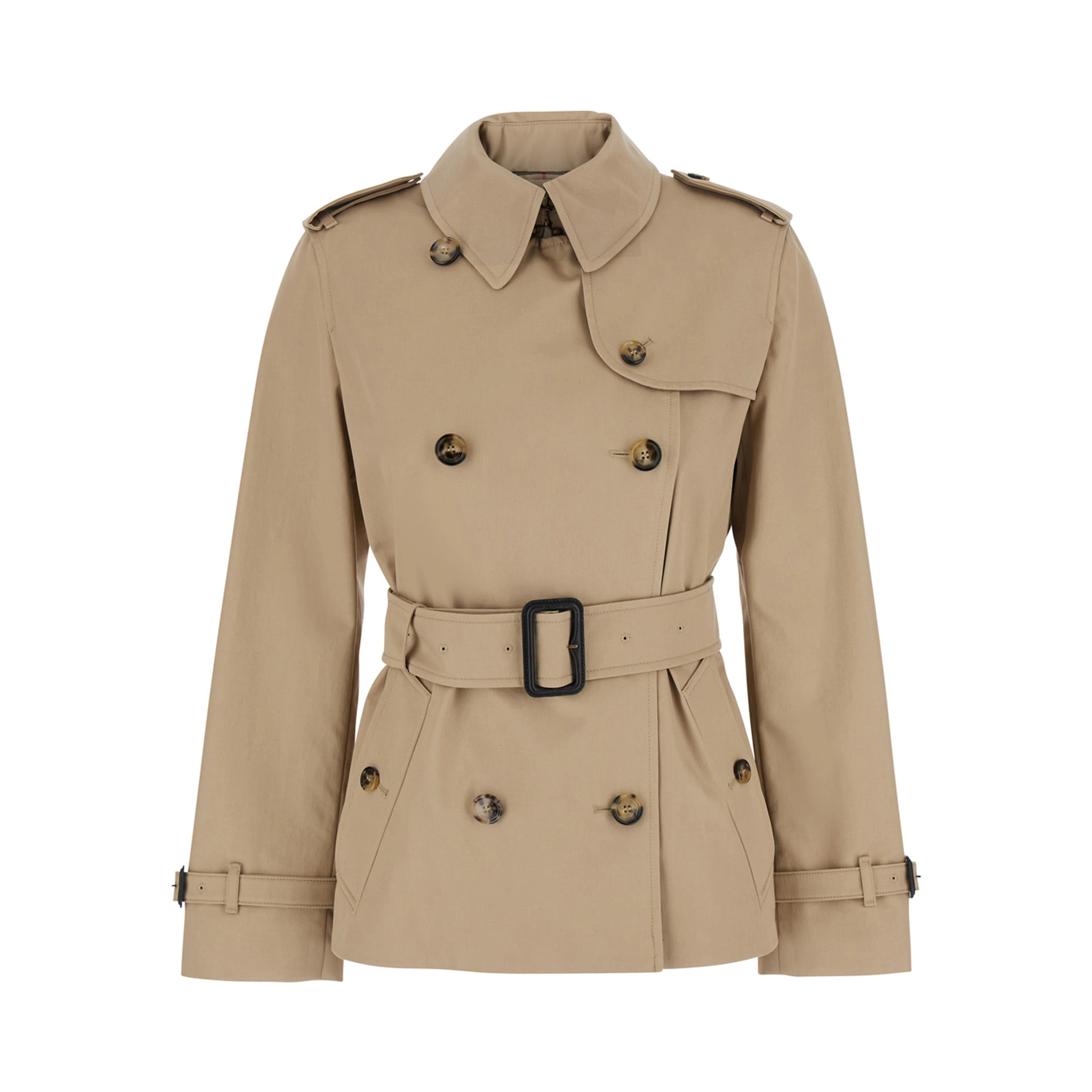 Lakefield Beige Short Trench Coat  with collar and front belt in cotton for women