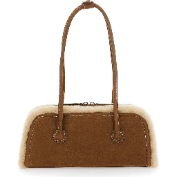 Shoulder Bag Beige with Shearling and Nubuck Details