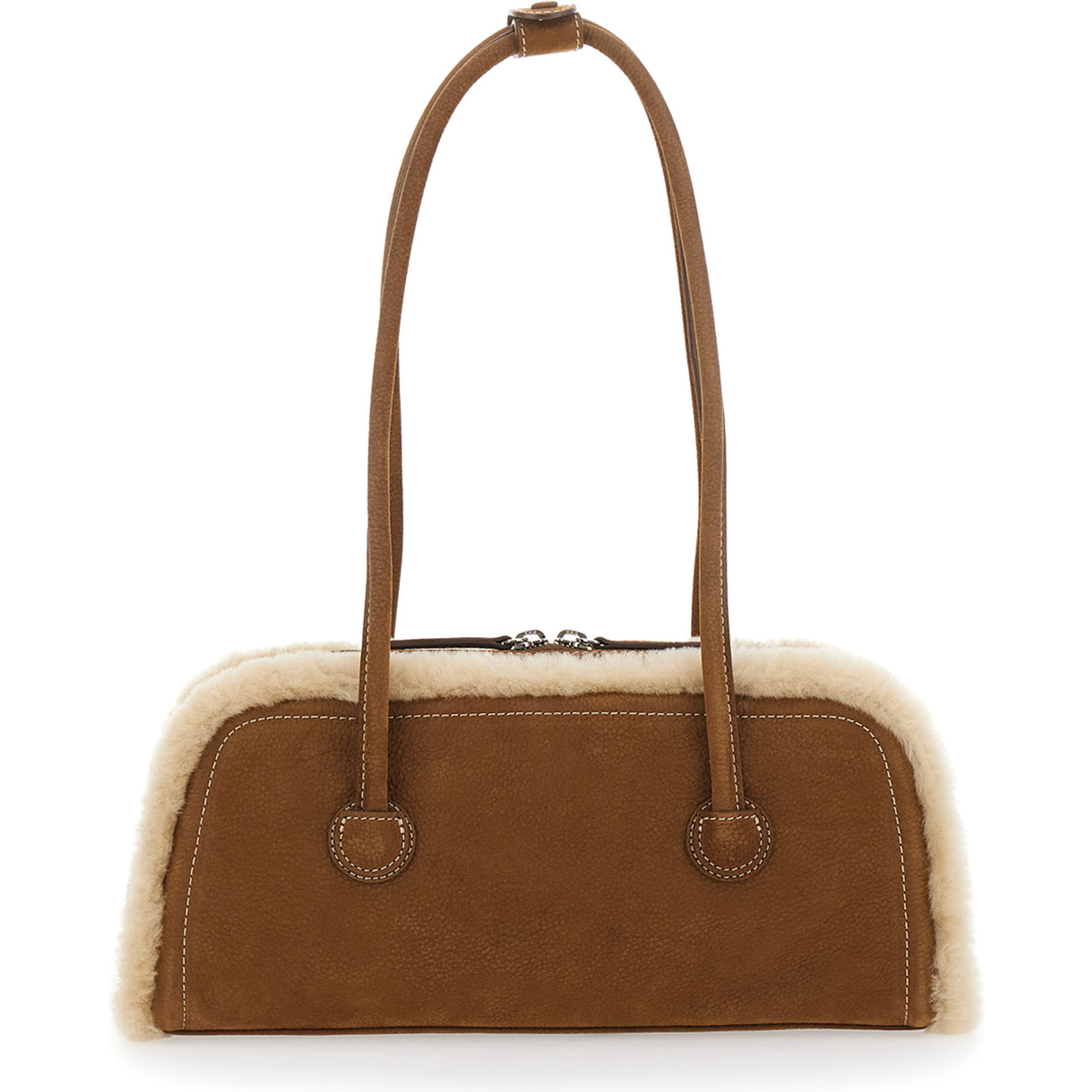 Shoulder Bag Beige with Shearling and Nubuck Details