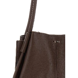 Nala Brown tote bag with two top handles and logo lettering on the front in Ecoleather for women