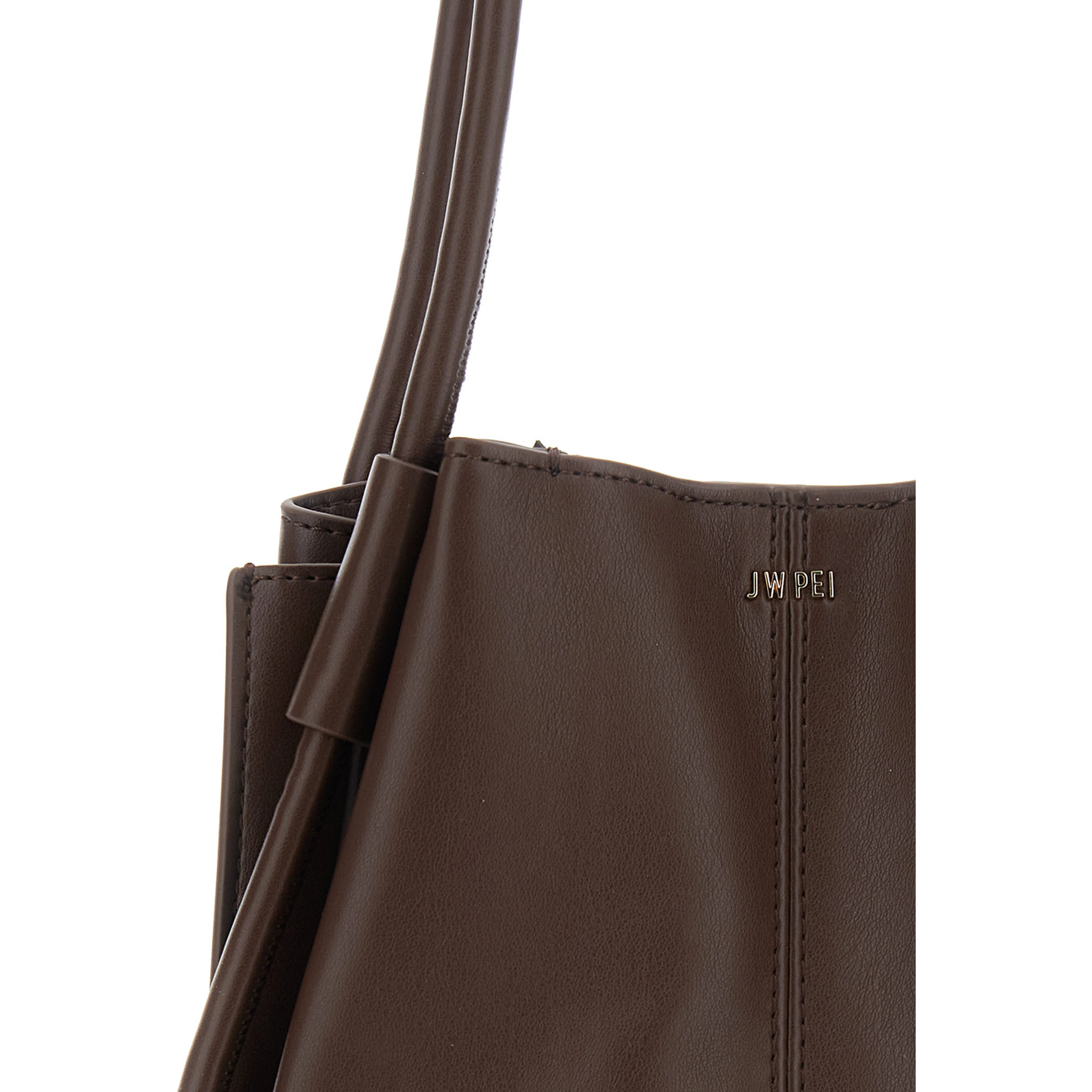 Nala Brown tote bag with two top handles and logo lettering on the front in Ecoleather for women
