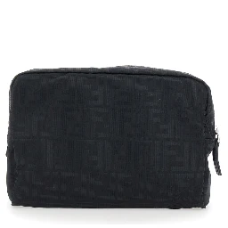 Black Pouch with top zip closure in FF canvas for men
