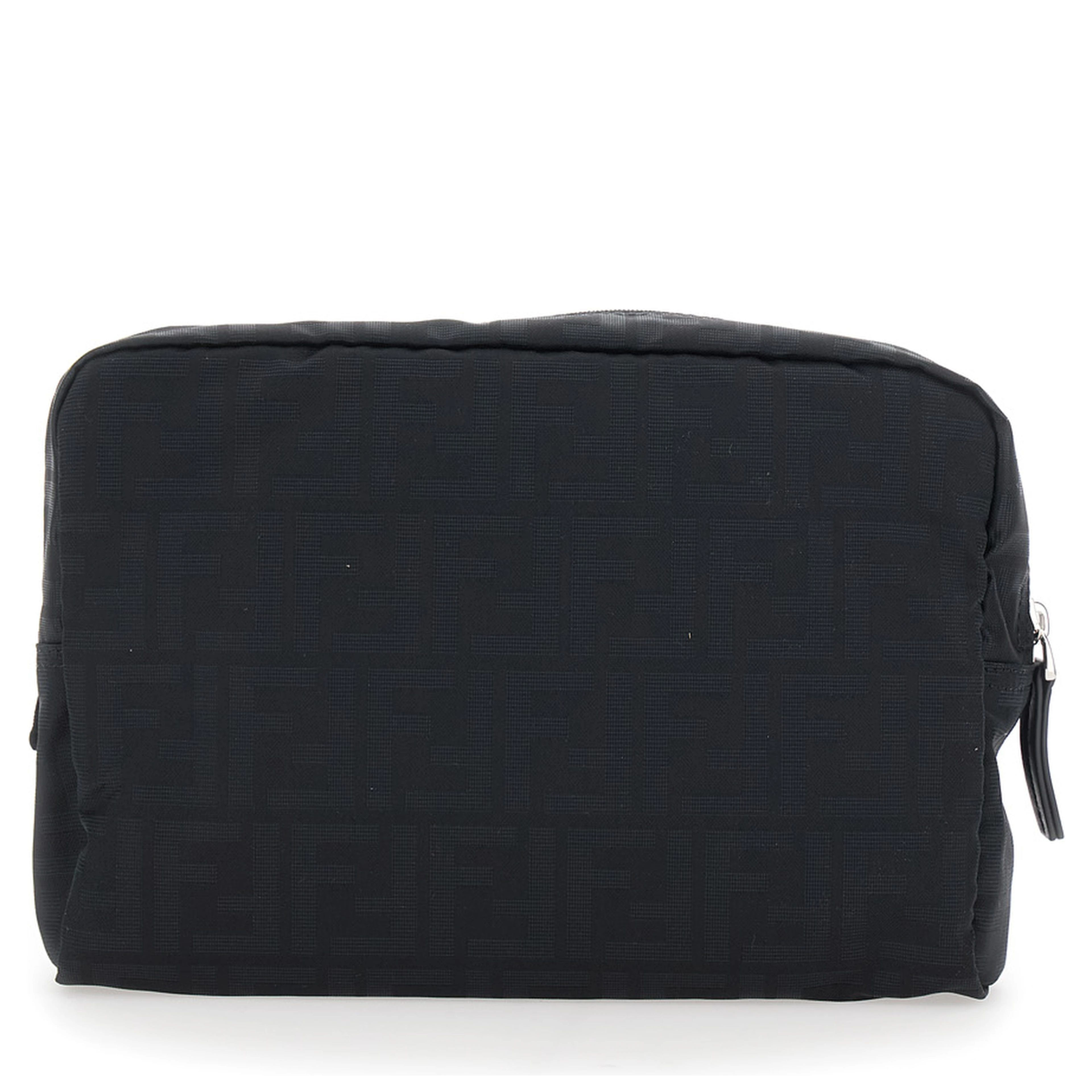Black Pouch with top zip closure in FF canvas for men