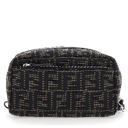 Brown Pouch with Wrist Strap in FF Canvas for Men