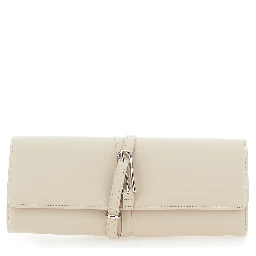 White Clutch with Belt on the Front in Leather for Women