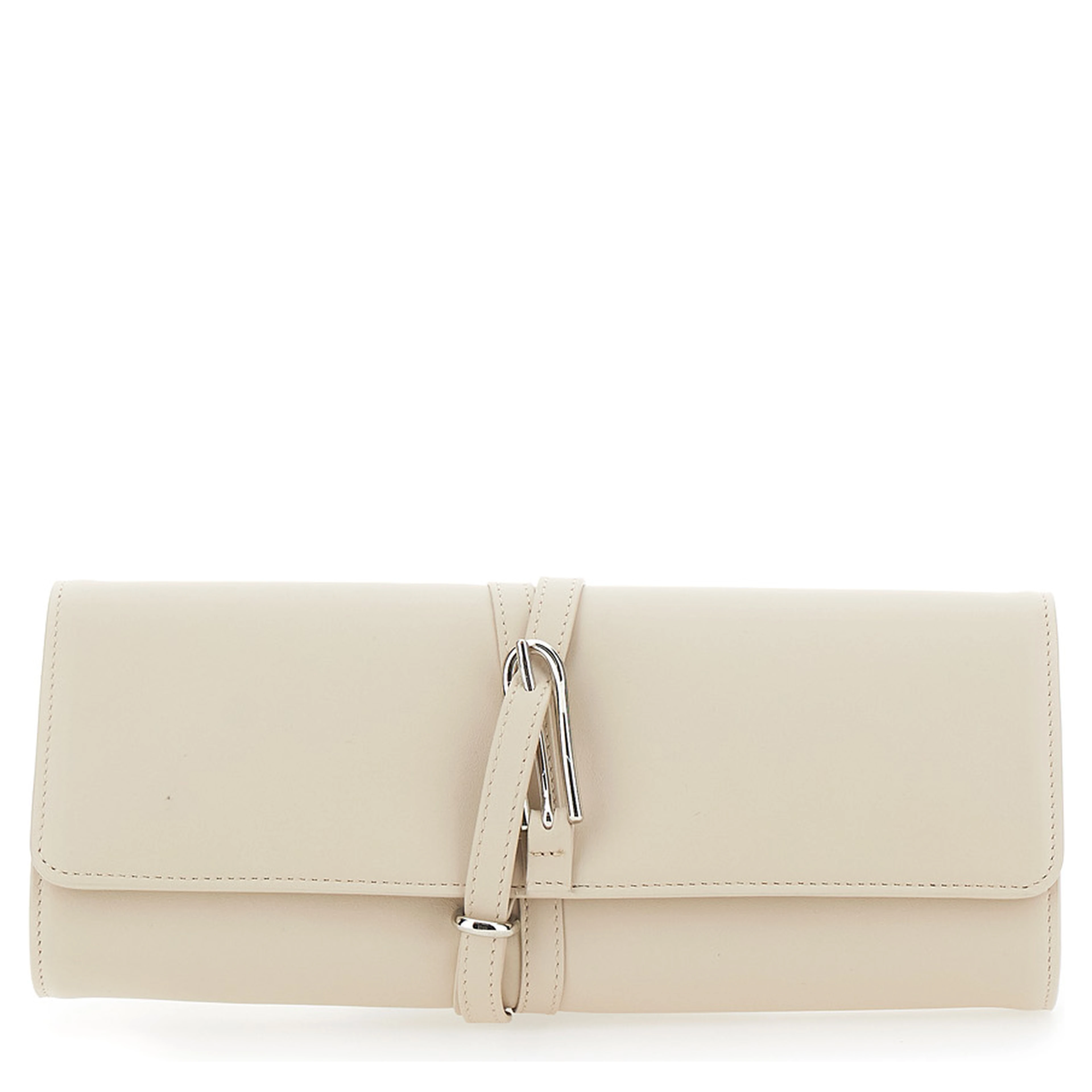 White Clutch with Belt on the Front in Leather for Women