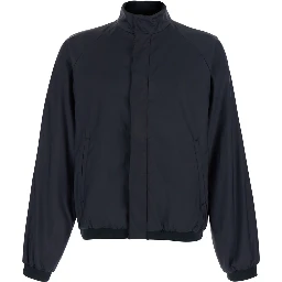 Black Jacket with high collar and hidden Web Stripe on the closure in Tech Fabric men
