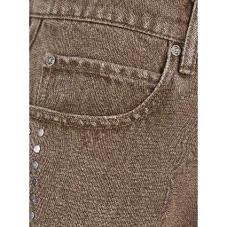 brown jeans with five-pocket design and embroidered logo on the back in cotton women