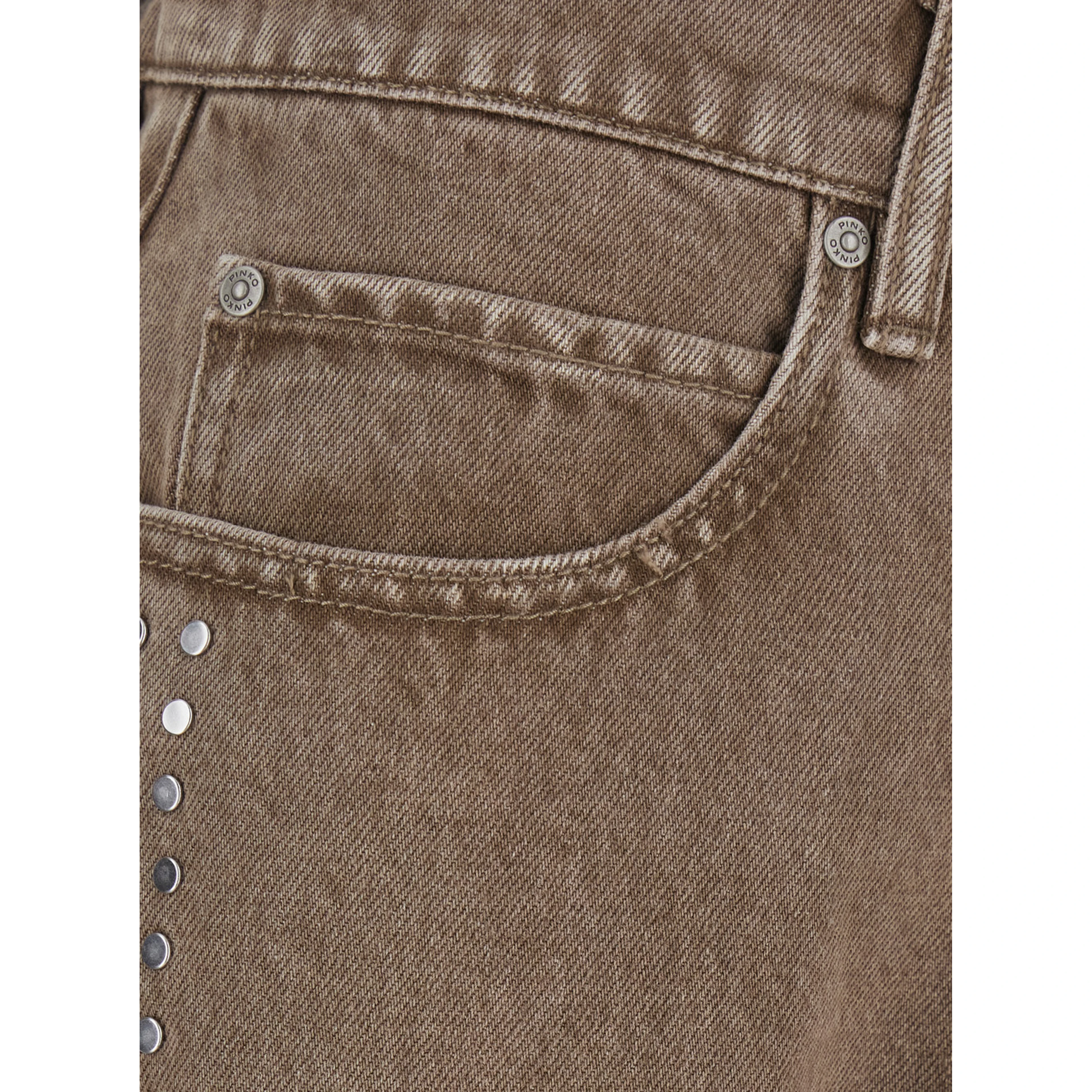 brown jeans with five-pocket design and embroidered logo on the back in cotton women