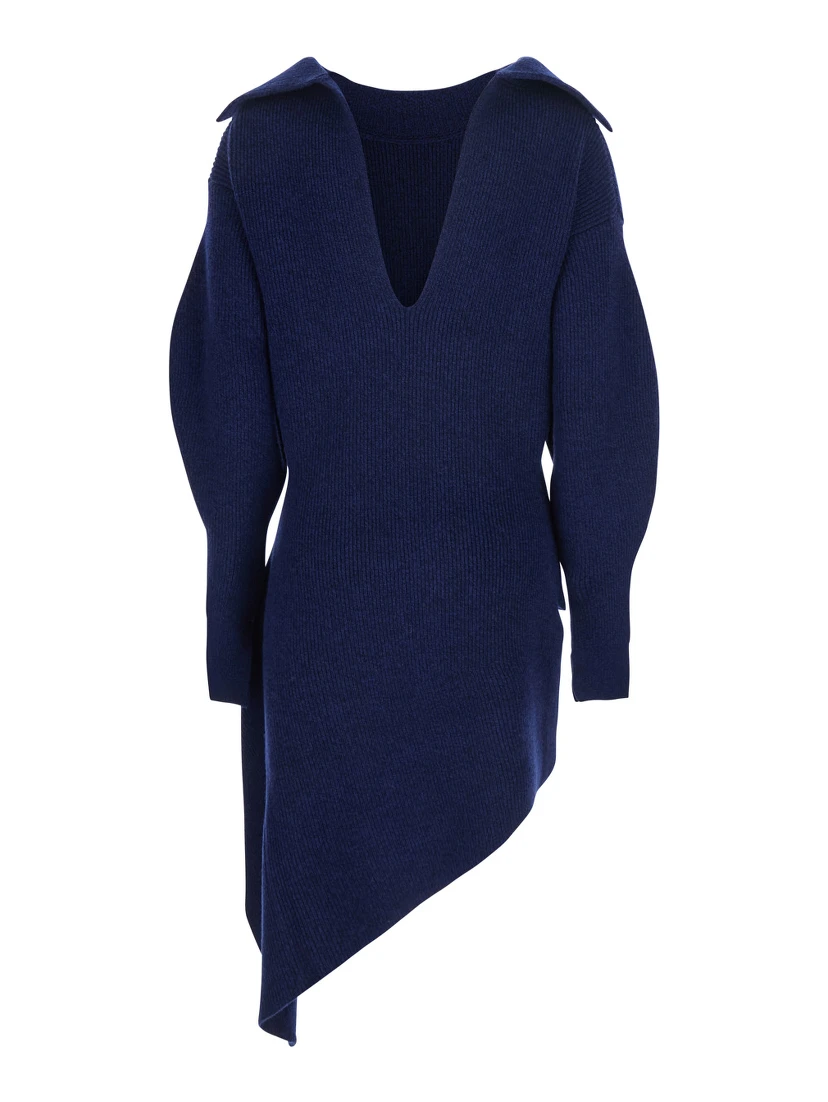Crew Neck Sweater with Padded Collar in Blue for Men