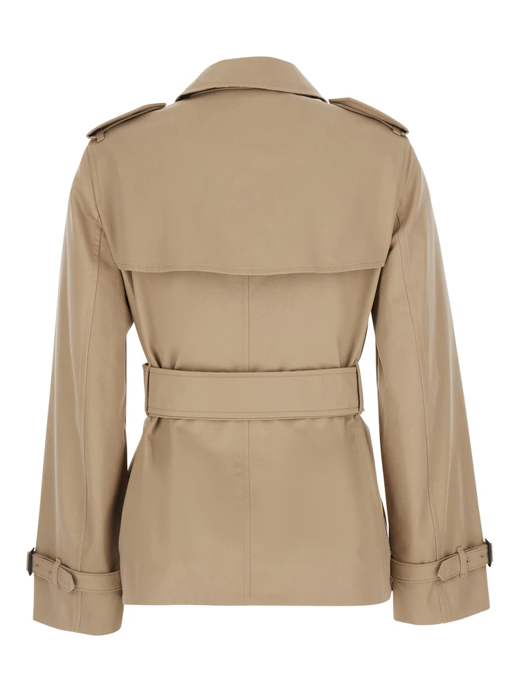 Lakefield Beige Short Trench Coat  with collar and front belt in cotton for women alternative