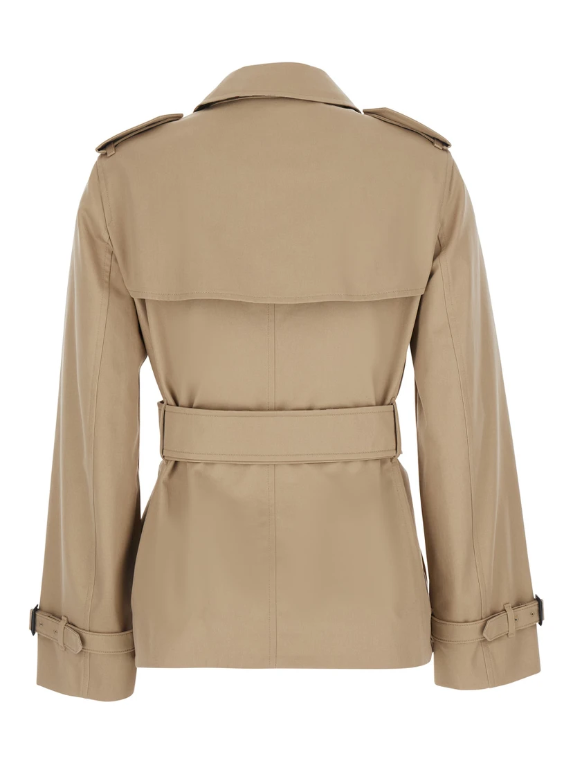 Lakefield Beige Short Trench Coat  with collar and front belt in cotton for women