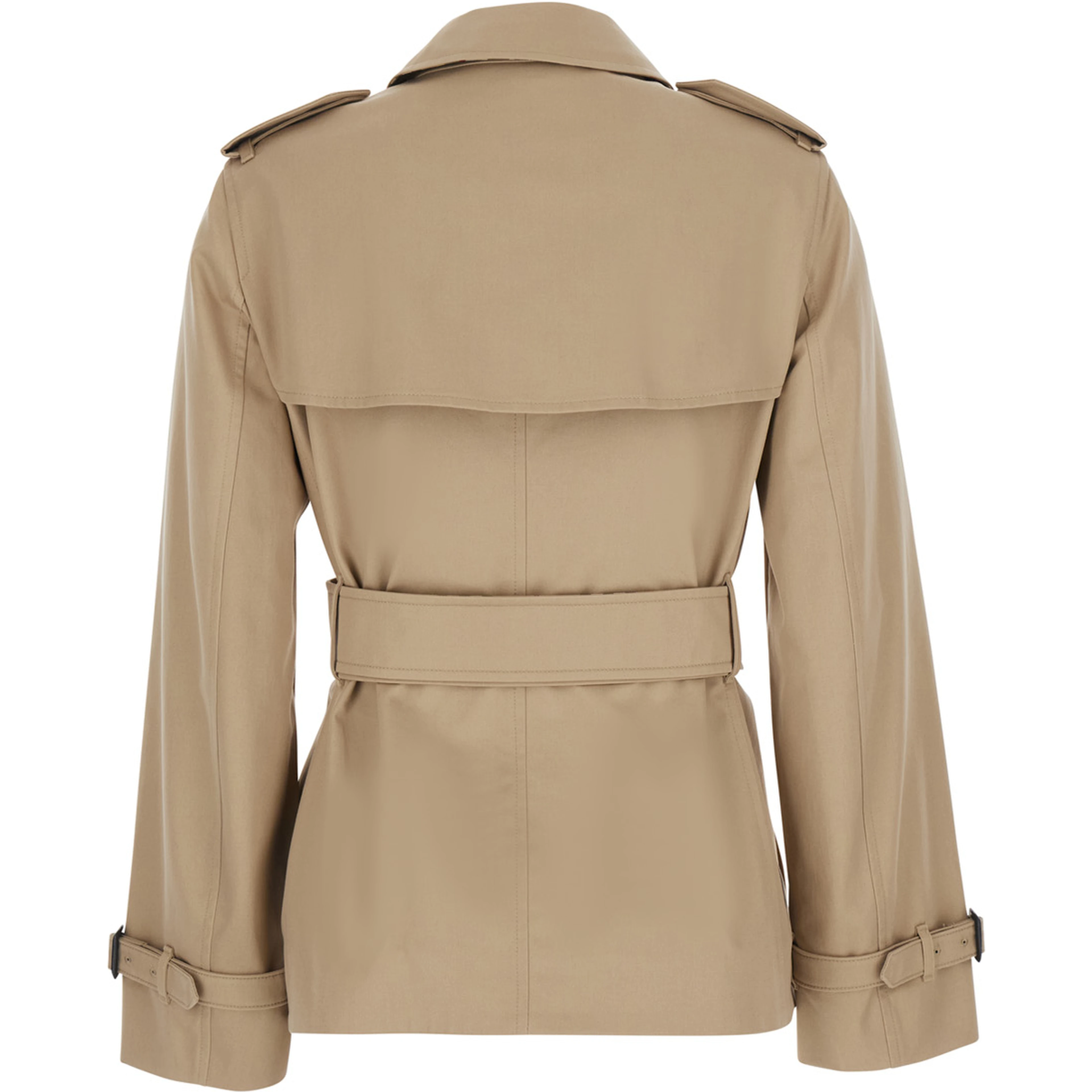 Lakefield Beige Short Trench Coat  with collar and front belt in cotton for women