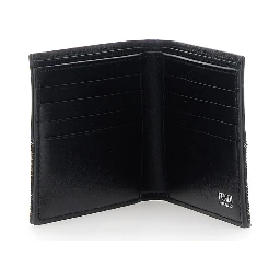 Black Bi-Fold Wallet with FF Motif in Leather and Fabric for Men