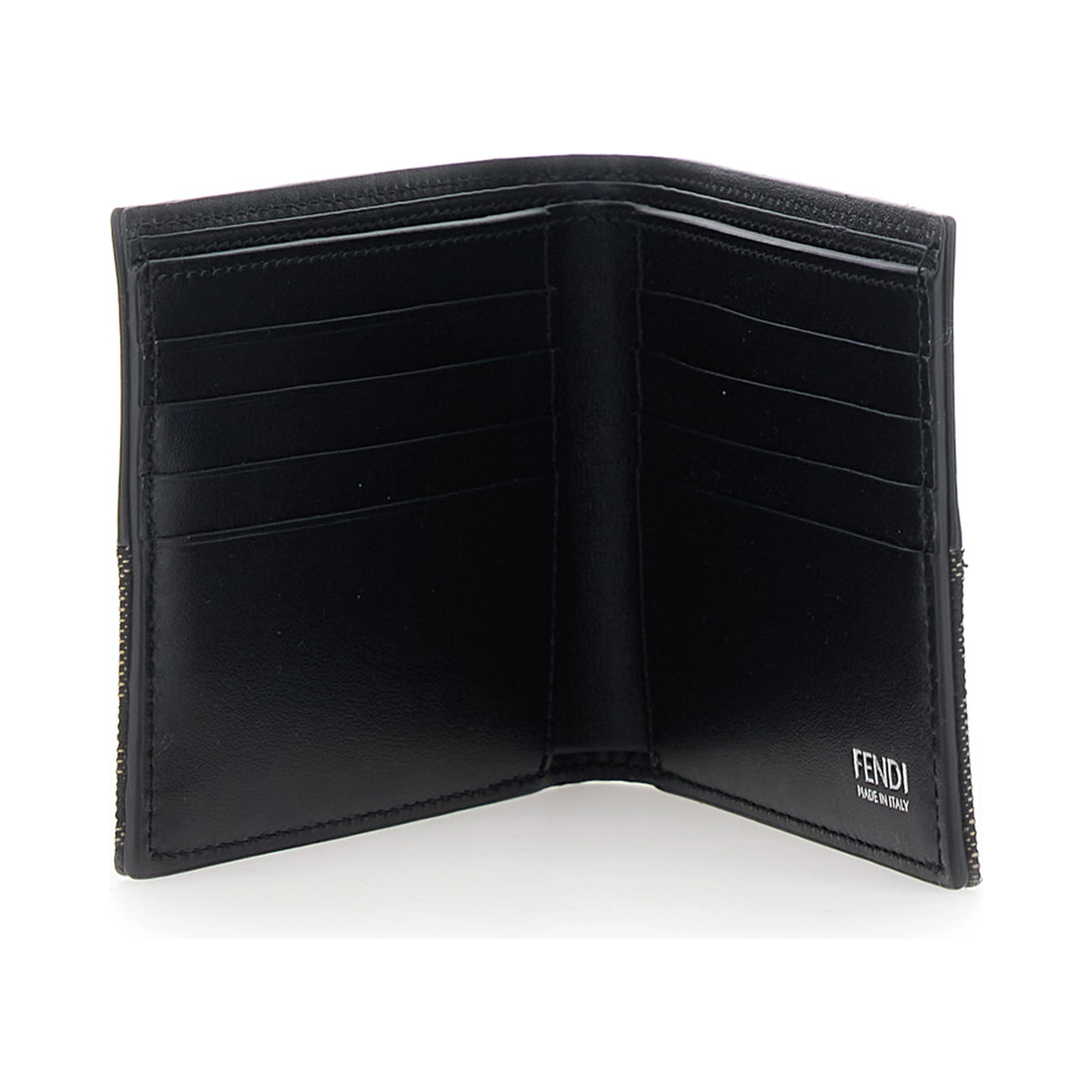 Black Bi-Fold Wallet with FF Motif in Leather and Fabric for Men