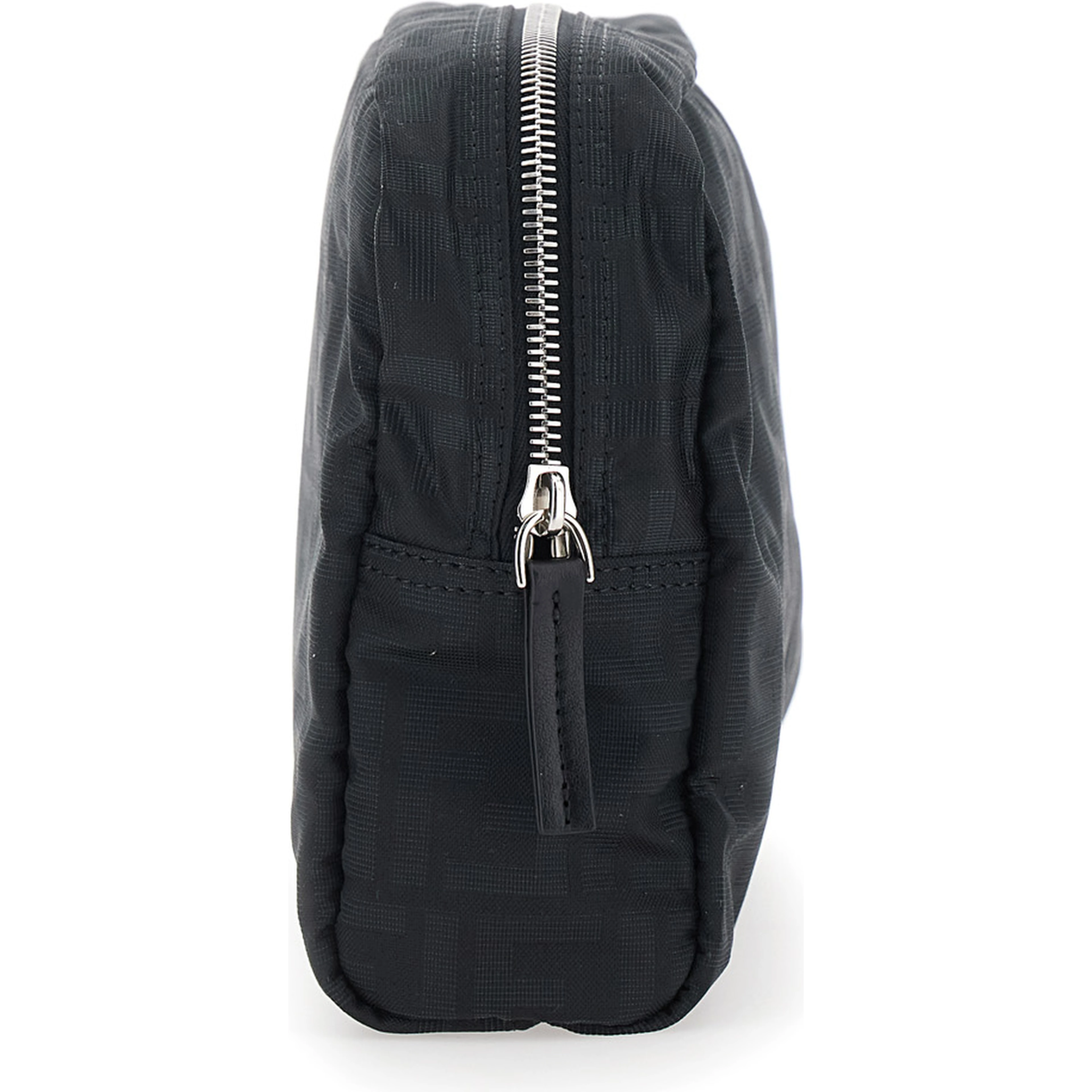 Black Pouch with top zip closure in FF canvas for men