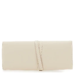 White Clutch with Belt on the Front in Leather for Women