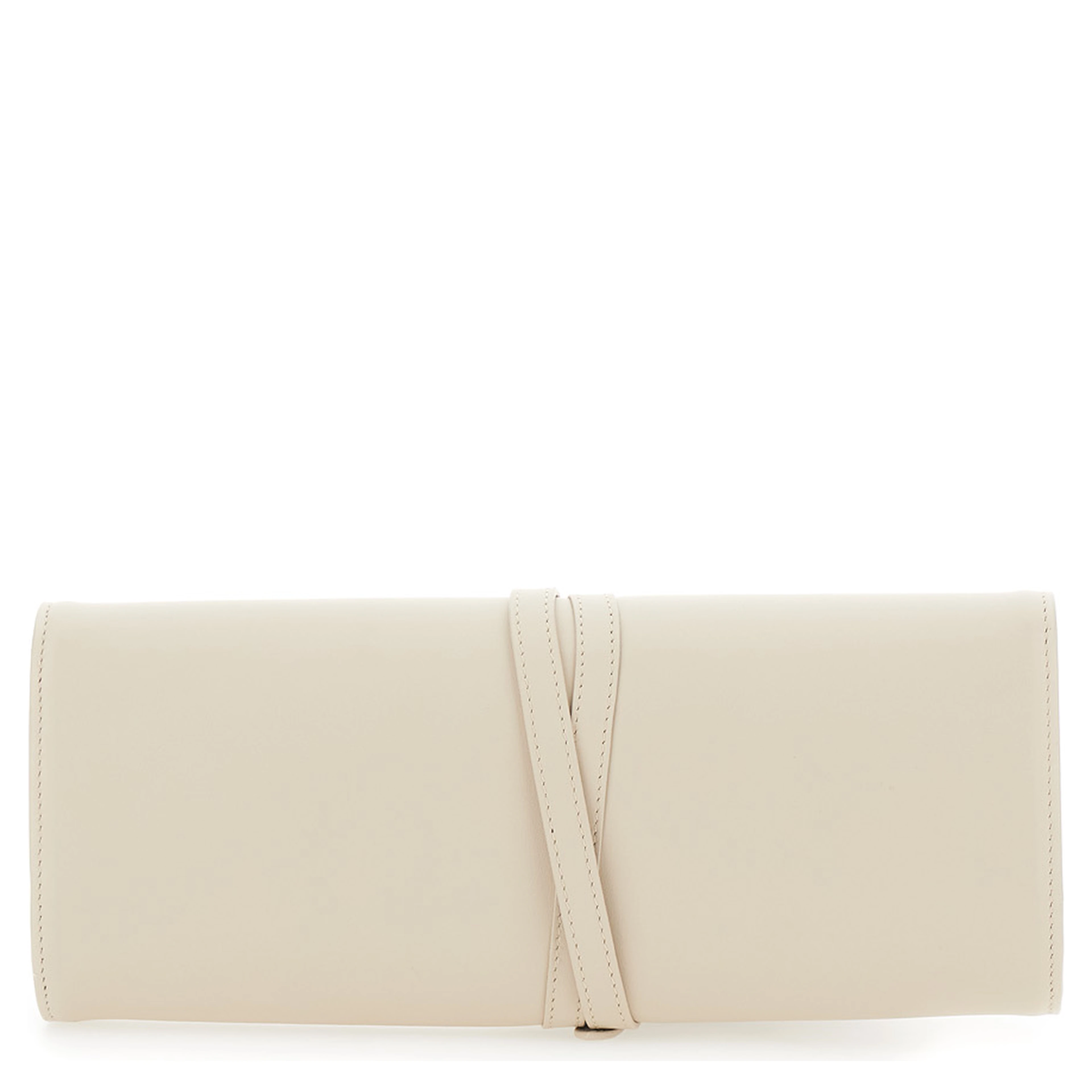 White Clutch with Belt on the Front in Leather for Women