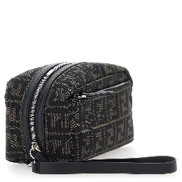 Brown Pouch with Wrist Strap in FF Canvas for Men