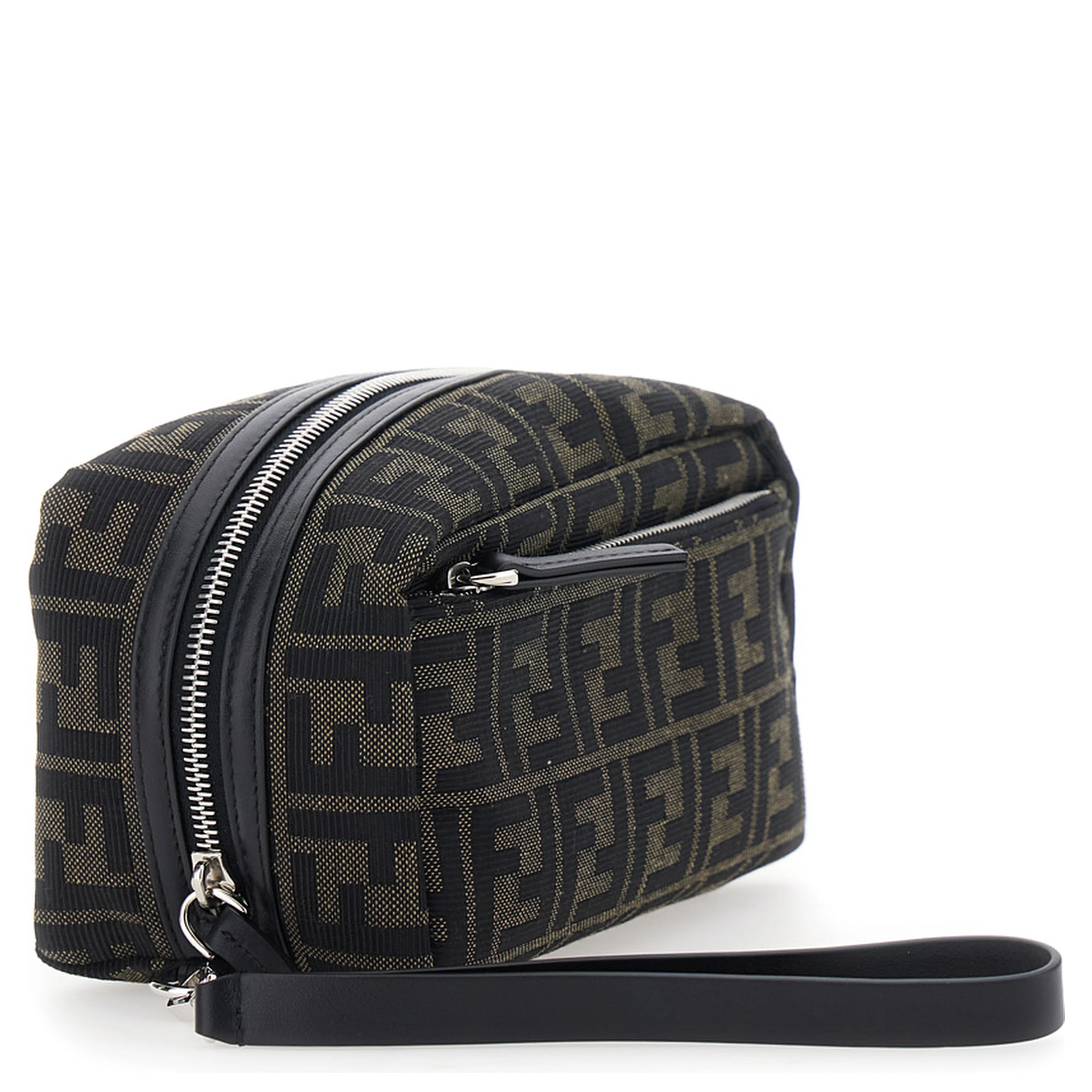 Brown Pouch with Wrist Strap in FF Canvas for Men