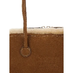 Shoulder Bag Beige with Shearling and Nubuck Details