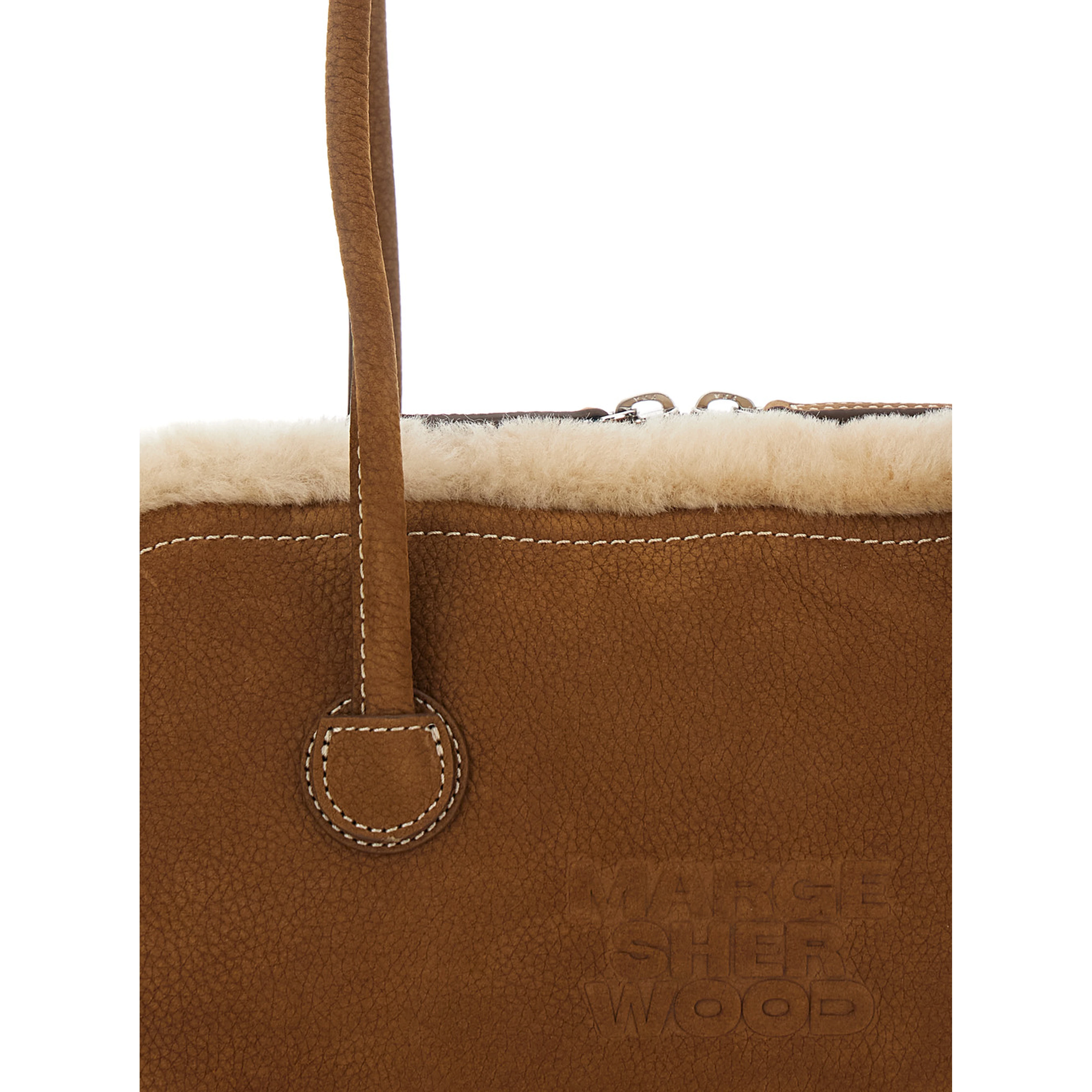 Shoulder Bag Beige with Shearling and Nubuck Details