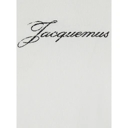 White T-Shirt with Round Neck and Logo on Front in Cotton for Women
