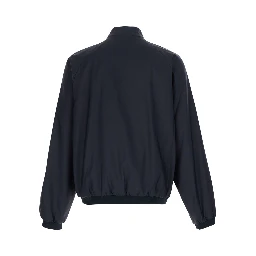 Black Jacket with high collar and hidden Web Stripe on the closure in Tech Fabric men