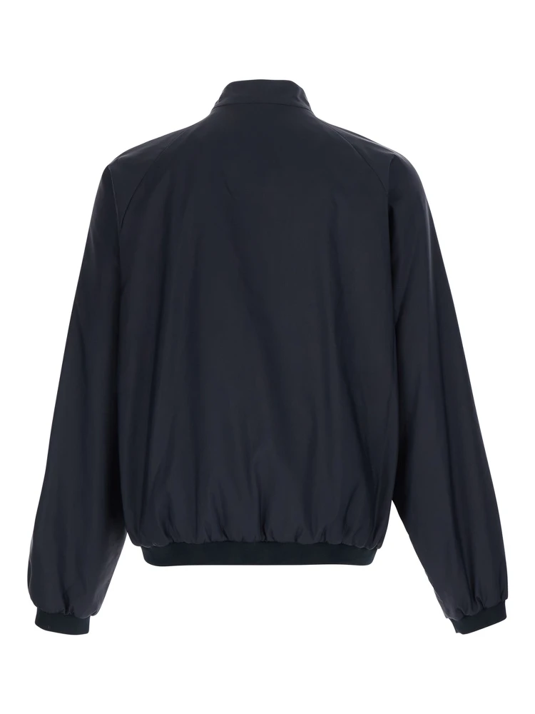 Black Jacket with high collar and hidden Web Stripe on the closure in Tech Fabric men alternative