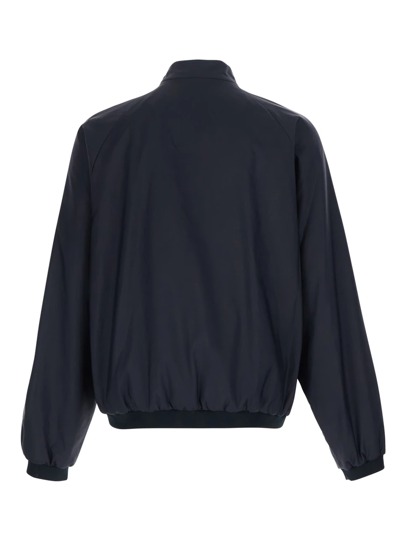 Black Jacket with high collar and hidden Web Stripe on the closure in Tech Fabric men