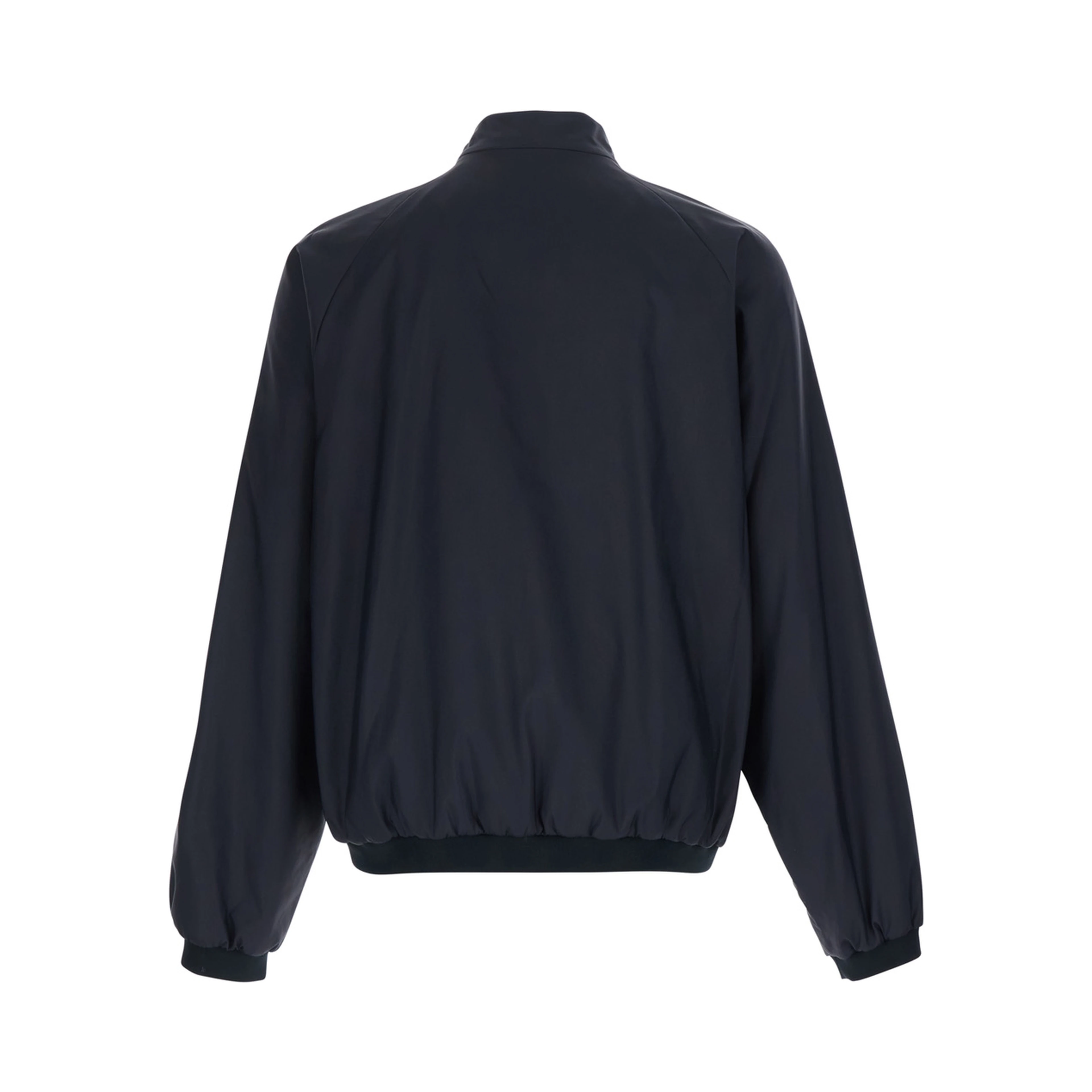 Black Jacket with high collar and hidden Web Stripe on the closure in Tech Fabric men