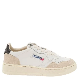 Low Top Sneaker Medalist with Beige Suede Details in White Leather Women