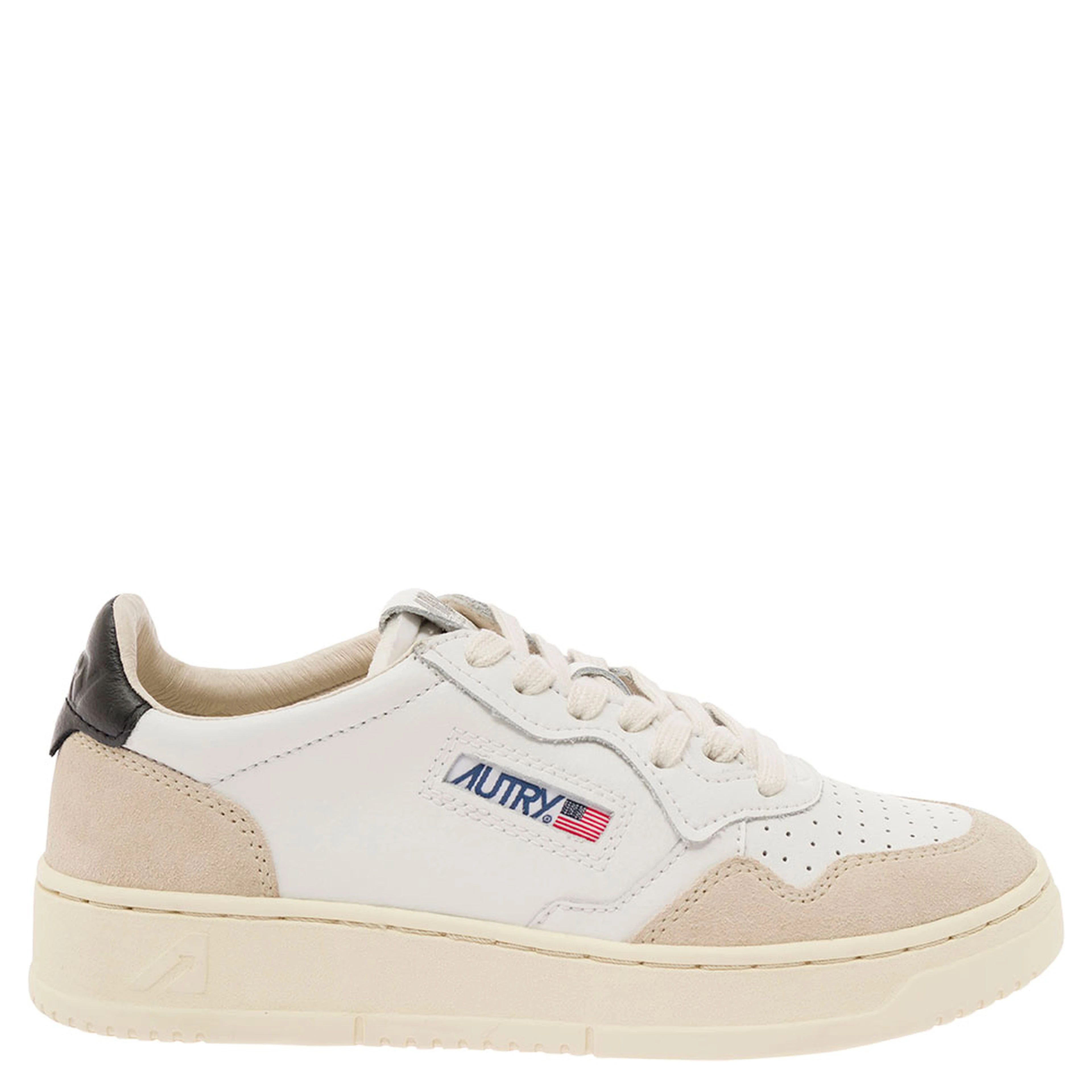Low Top Sneaker Medalist with Beige Suede Details in White Leather Women