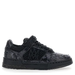 black Sneakers with maxi side logo and upper strap closure in leather for men