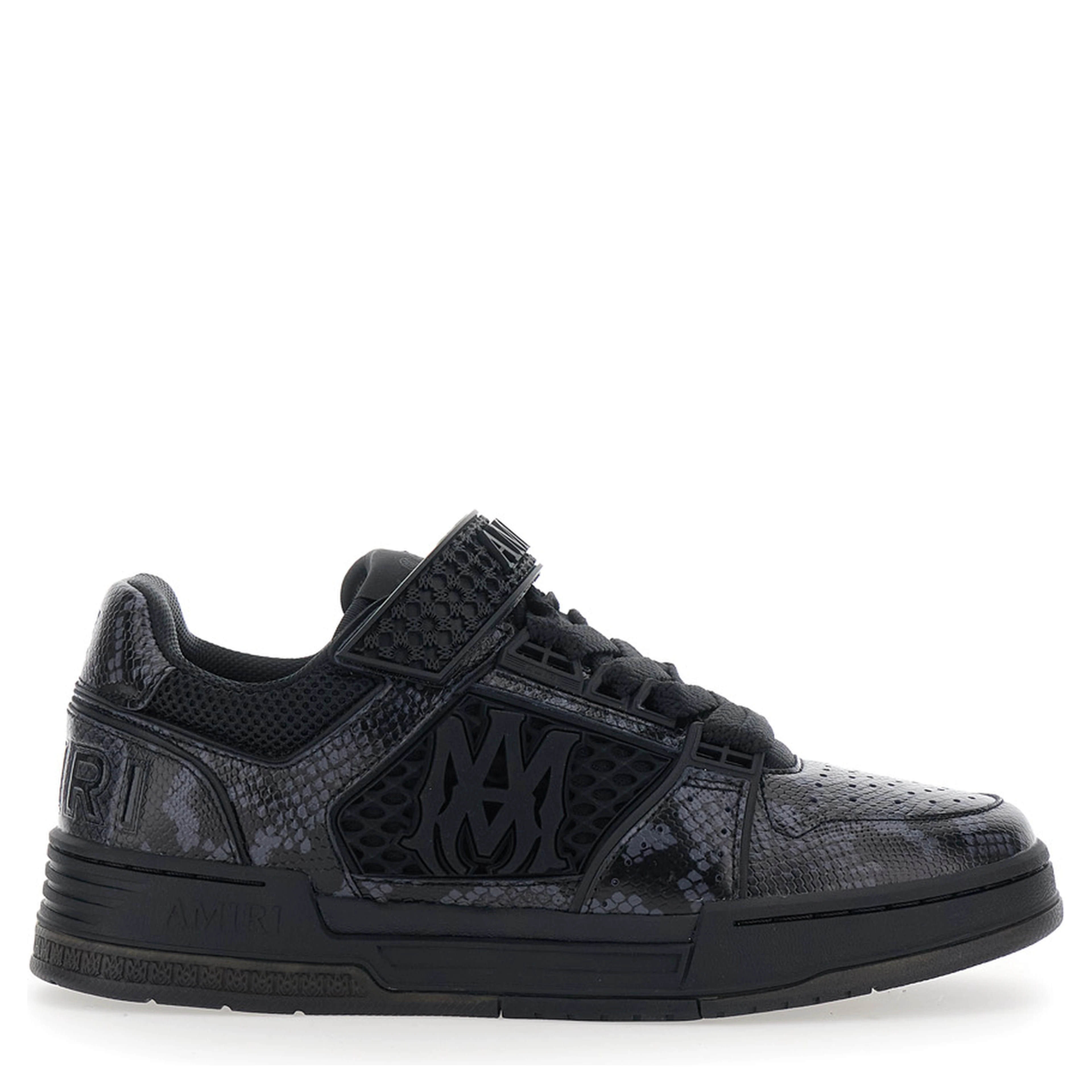 black Sneakers with maxi side logo and upper strap closure in leather for men