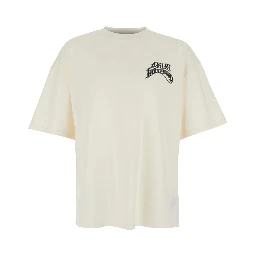White T-Shirt with Printed Logo on the Front and Back in Cotton for Men