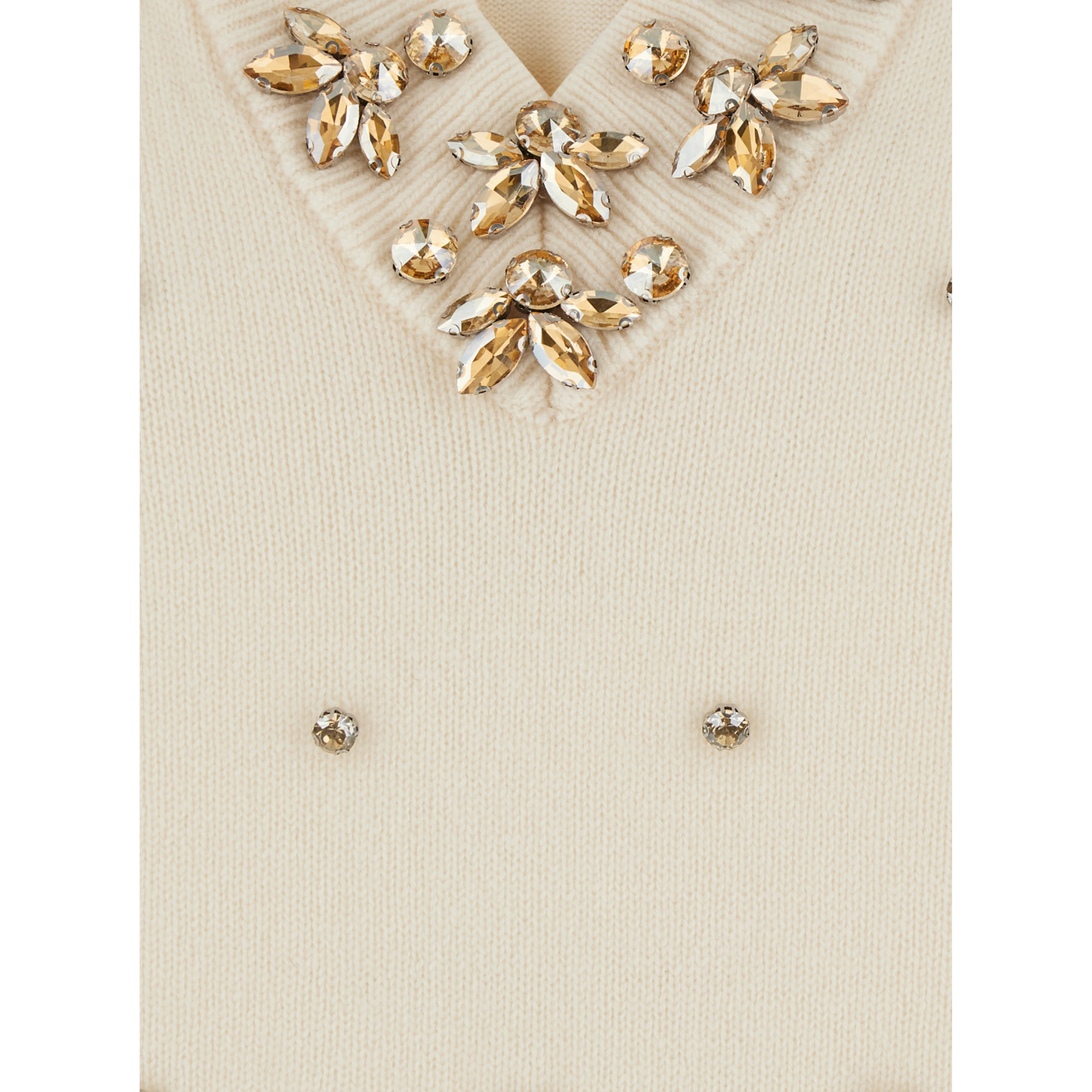 Pigolo White Sweater with V-Neck and Jewel Decorations in Wool and Cashmere for Women